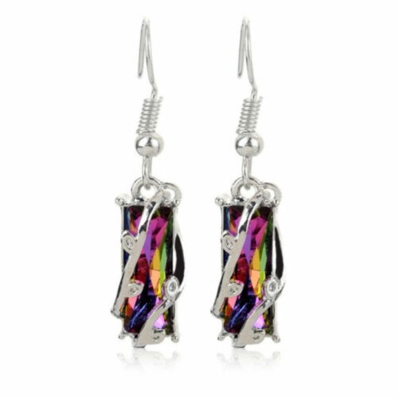 🎨🍀Iridescent Stone & Silver Dangling Earrings - NWOT - Never Worn🍀🎨 - Picture 1 of 1